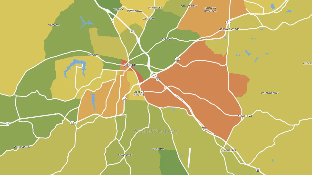Jackson County, OH Map of Robbery Rates