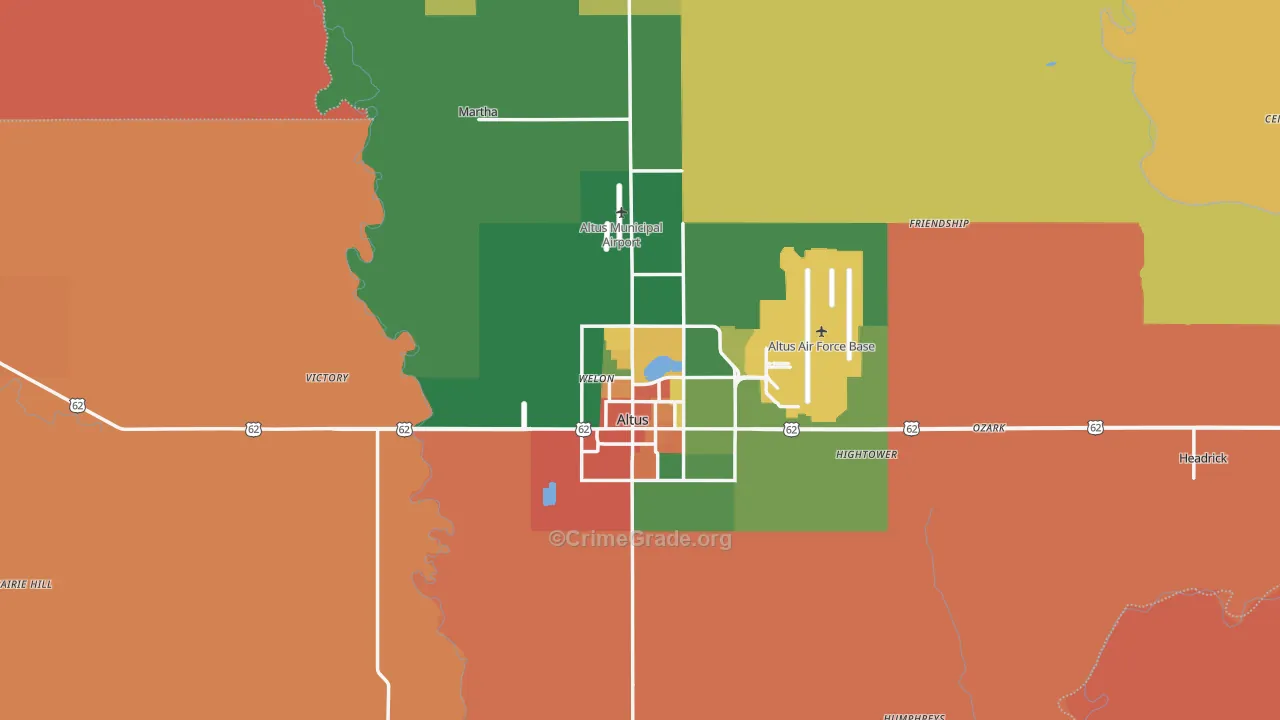 Jackson County, OK Map of Robbery Rates