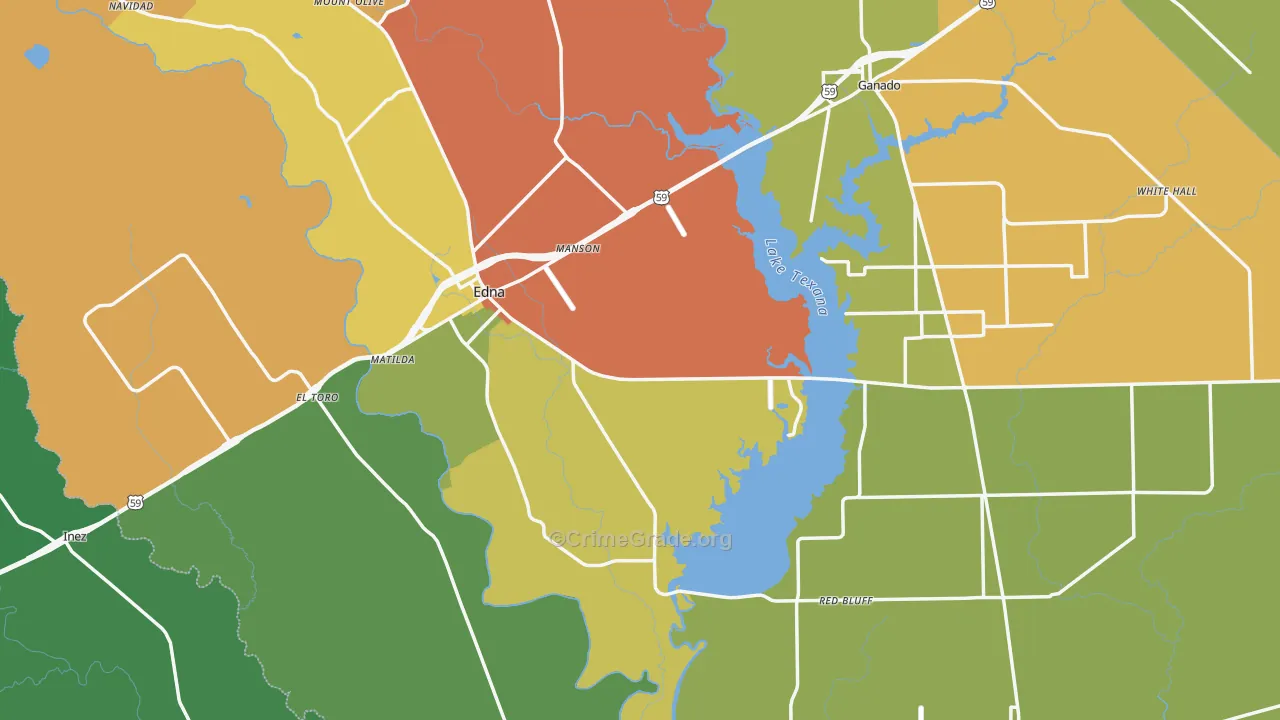 Jackson County, TX Map of Robbery Rates