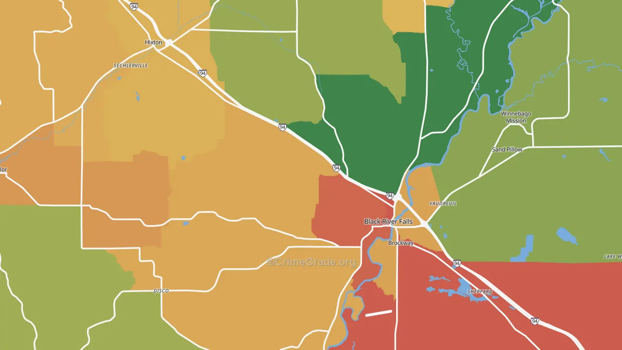 Jackson County, WI Map of Robbery Rates