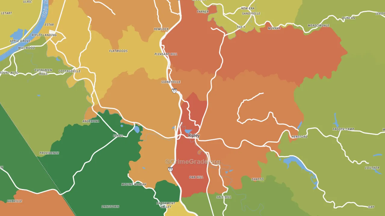Jackson County, WV Map of Robbery Rates