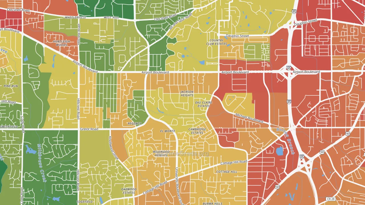 Jackson Heights, Mobile, AL Map of Robbery Rates