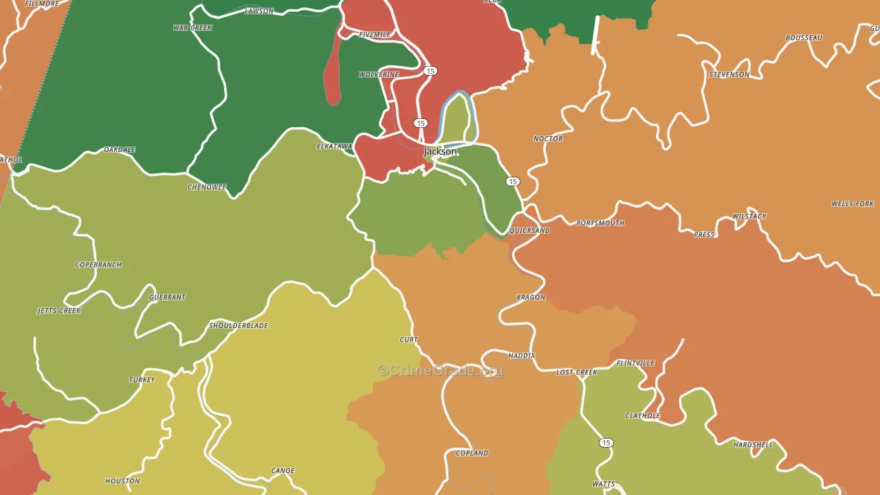 Jackson, KY Map of Robbery Rates