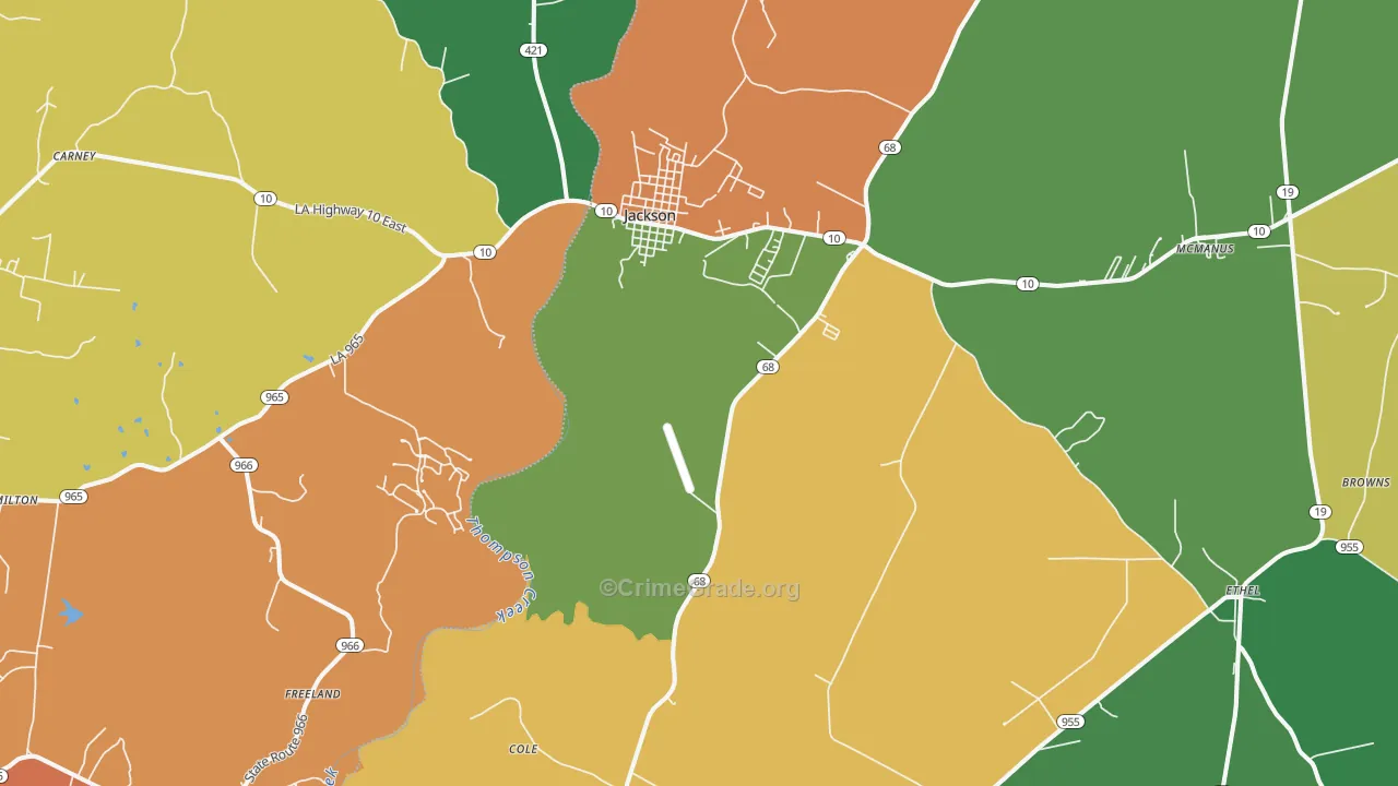 Jackson, LA Map of Robbery Rates