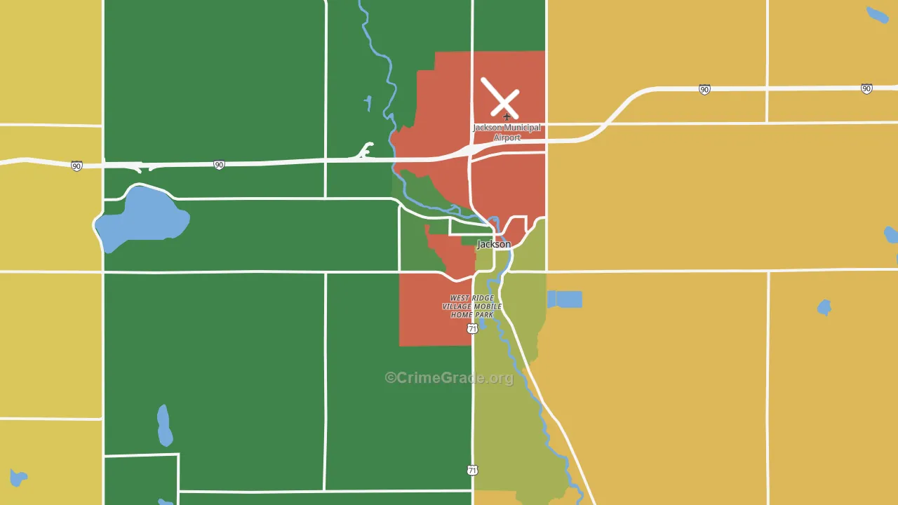 Jackson, MN Map of Robbery Rates