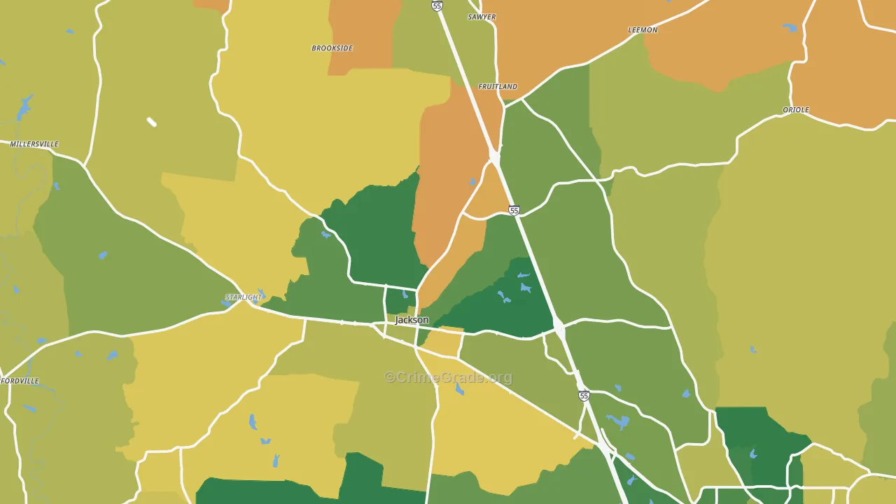 Jackson, MO Map of Robbery Rates