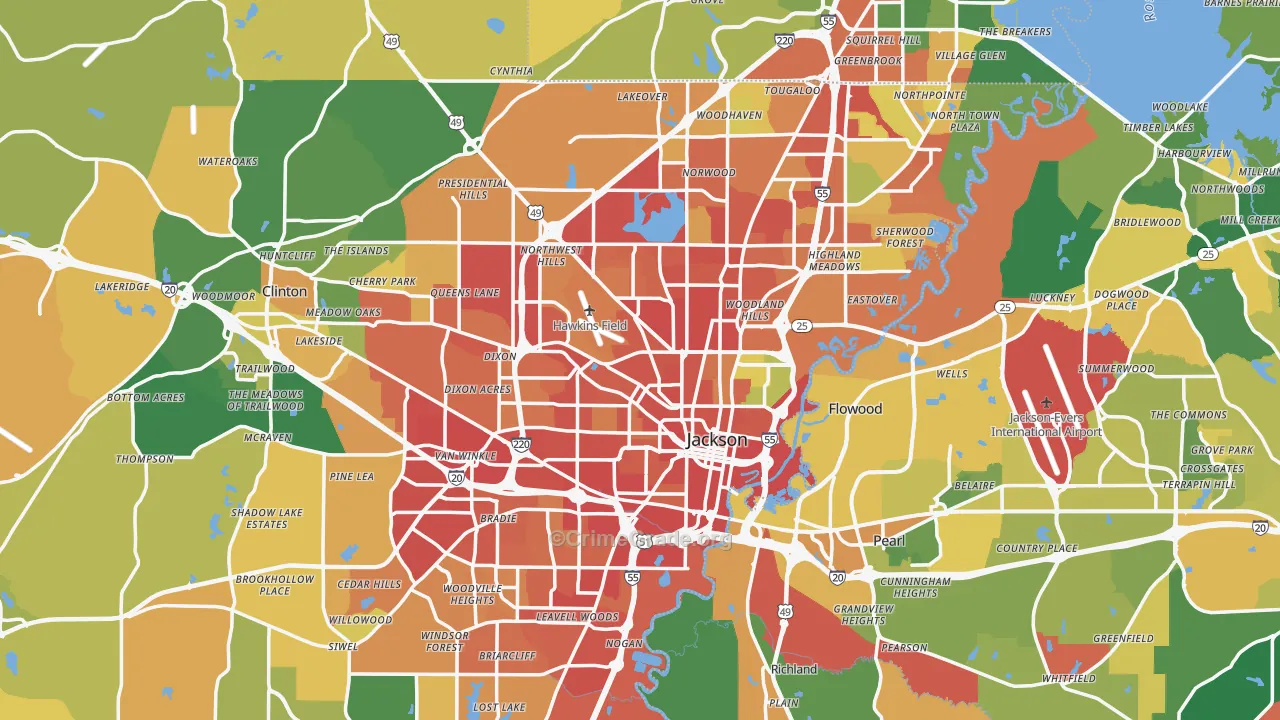Jackson, MS Map of Robbery Rates