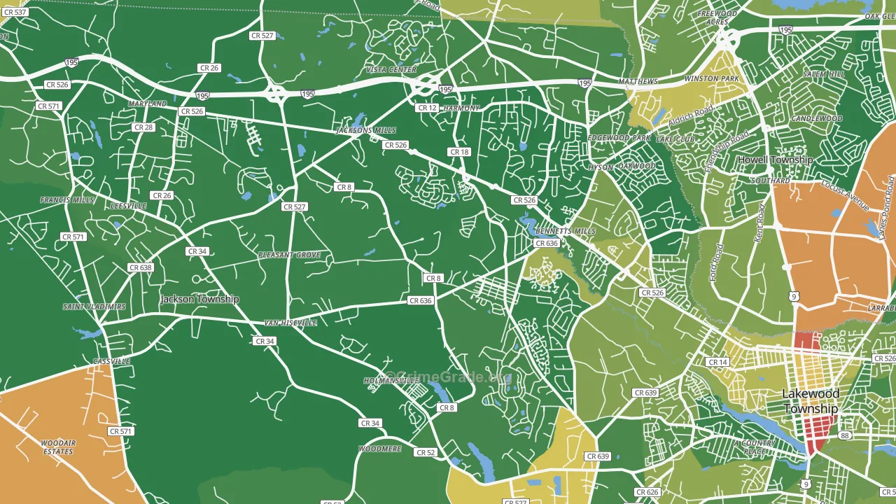 Jackson, NJ Map of Robbery Rates