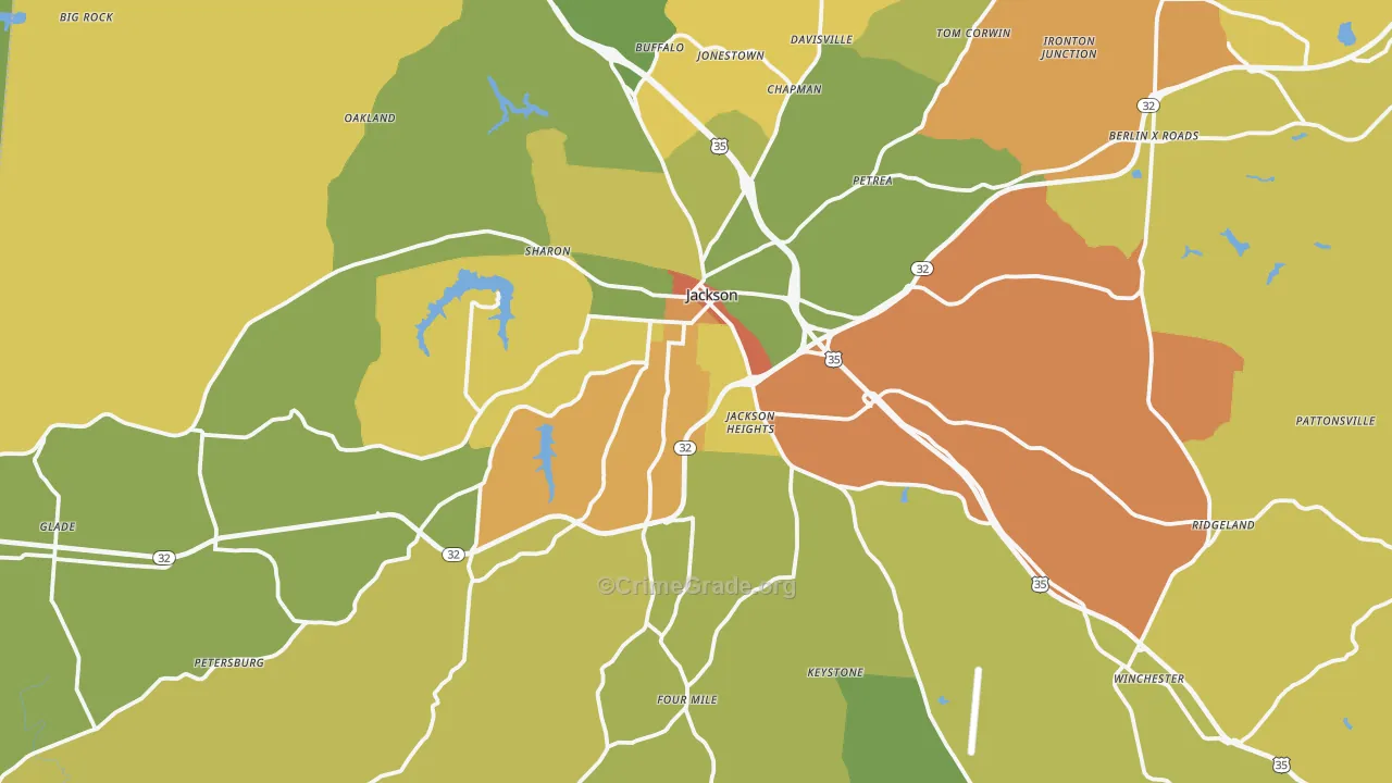 Jackson, OH Map of Robbery Rates