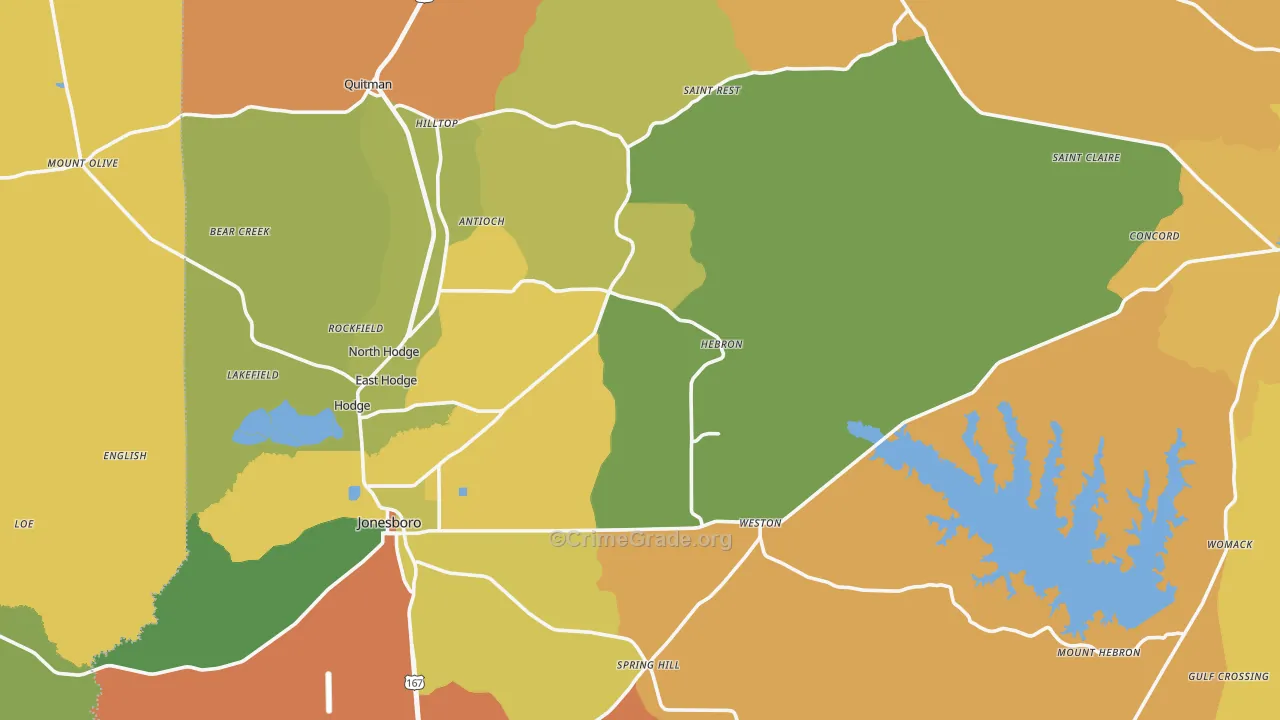 Jackson Parish, LA Map of Robbery Rates