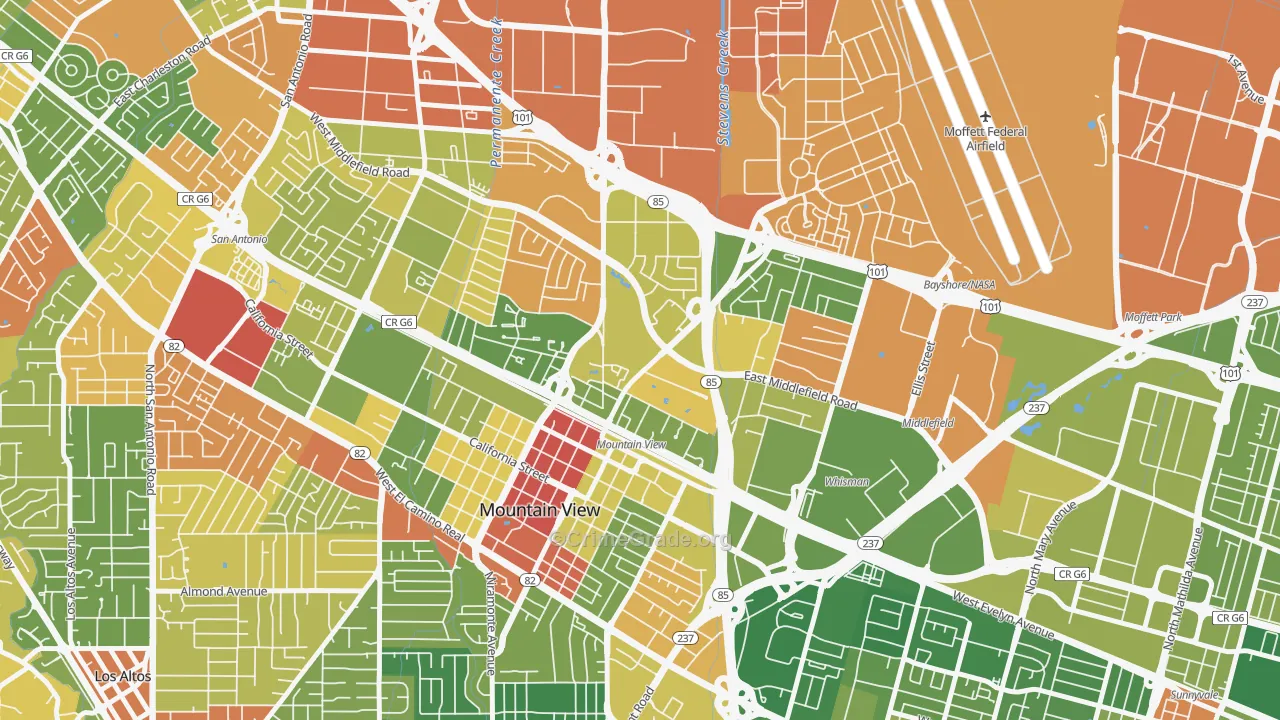 Jackson Park, Mountain View, CA Map of Robbery Rates