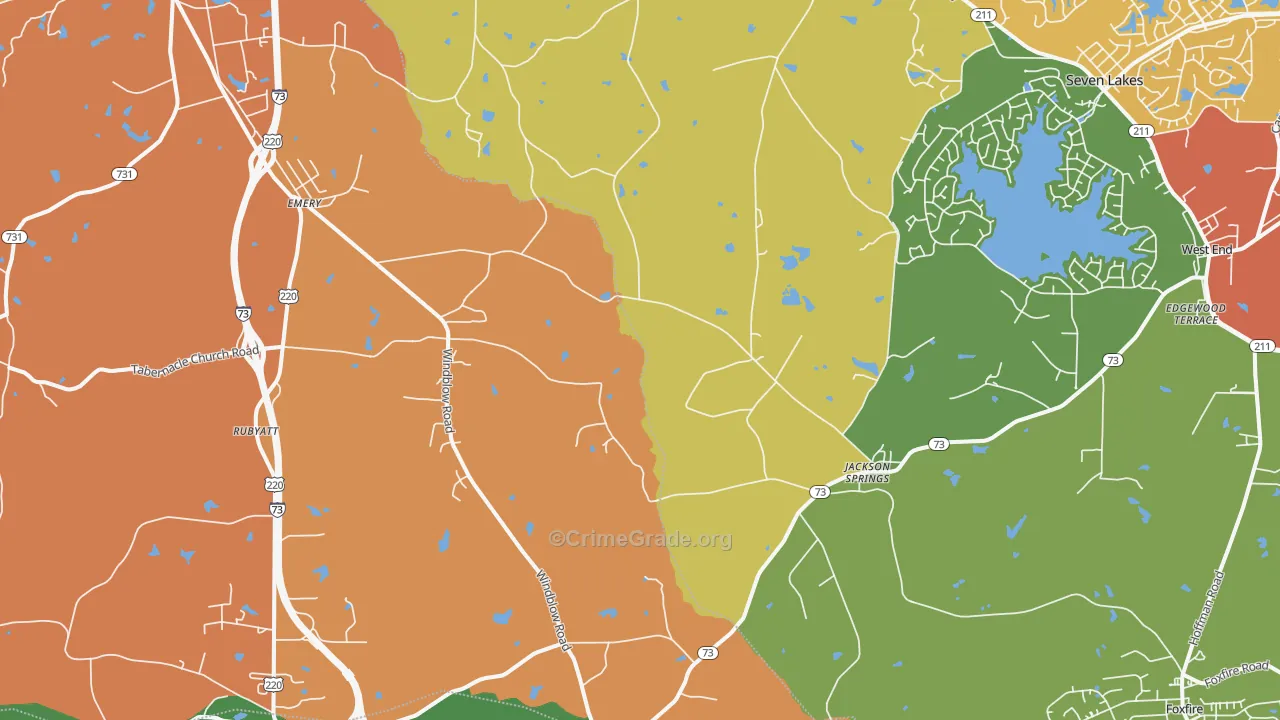 Jackson Springs, NC Map of Robbery Rates