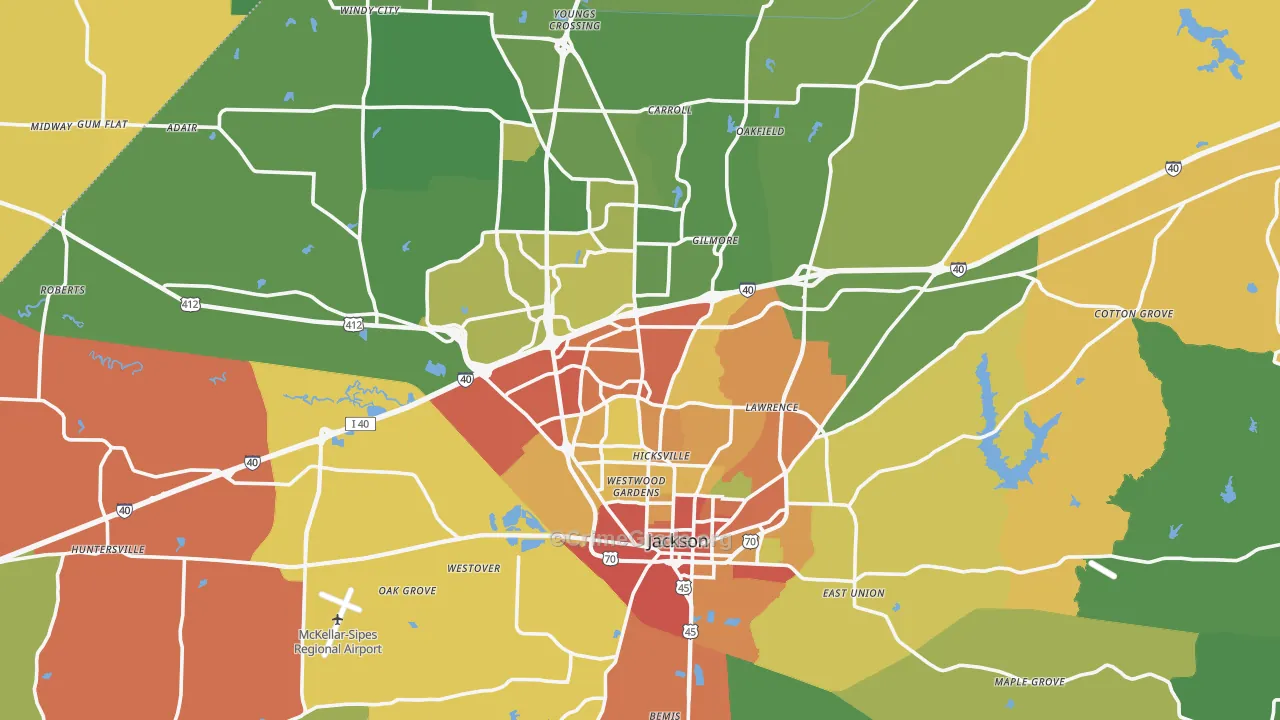 Jackson, TN Map of Robbery Rates