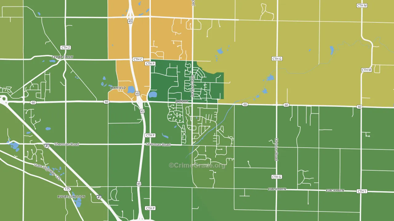 Jackson, WI Map of Robbery Rates