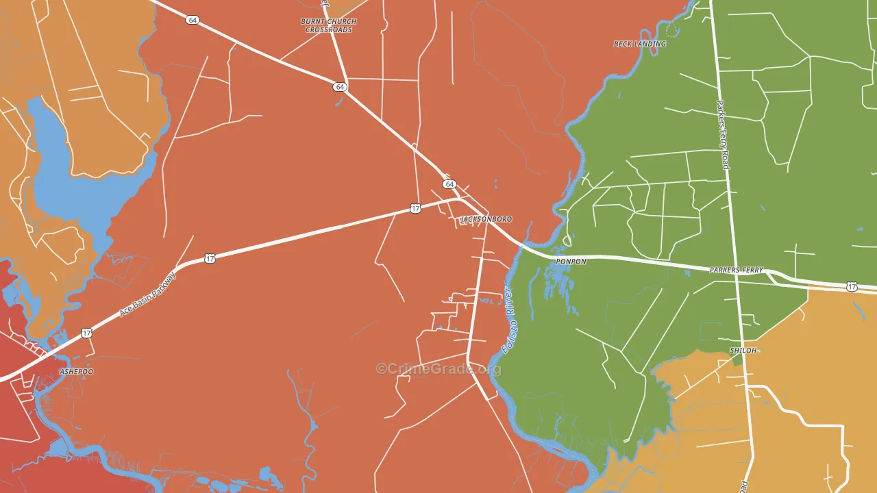 Jacksonboro, SC Map of Robbery Rates