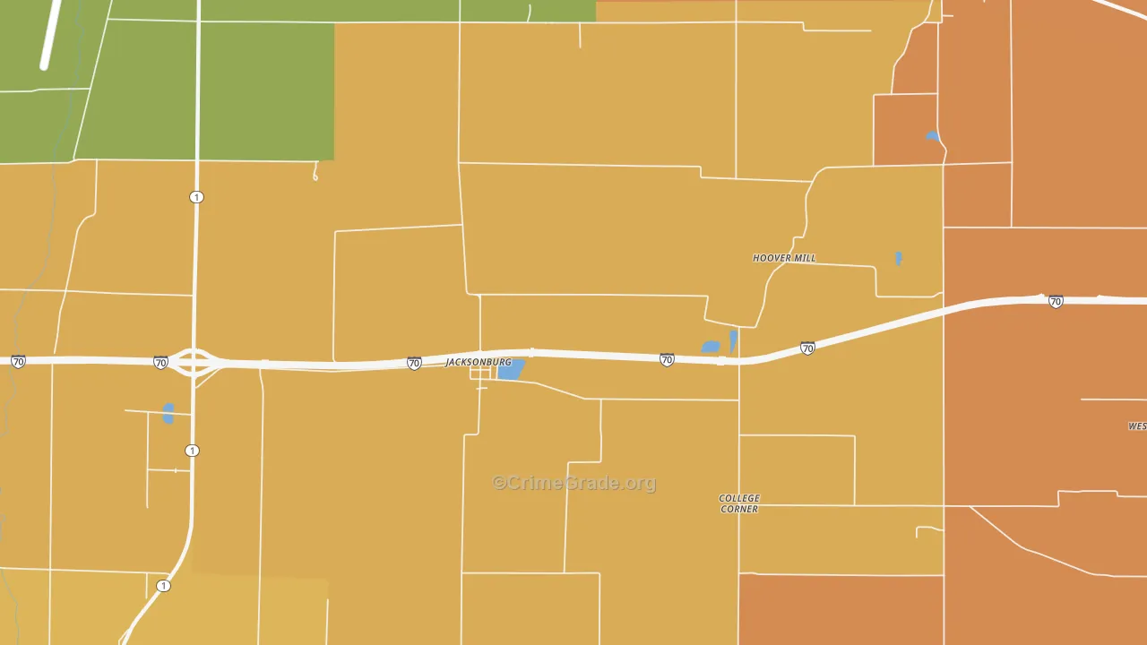 Jacksonburg, IN Map of Robbery Rates