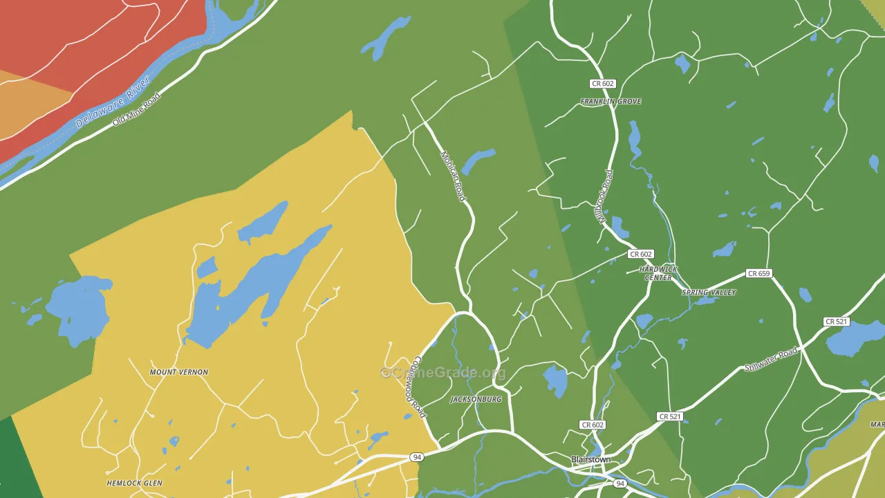 Jacksonburg, NJ Map of Robbery Rates