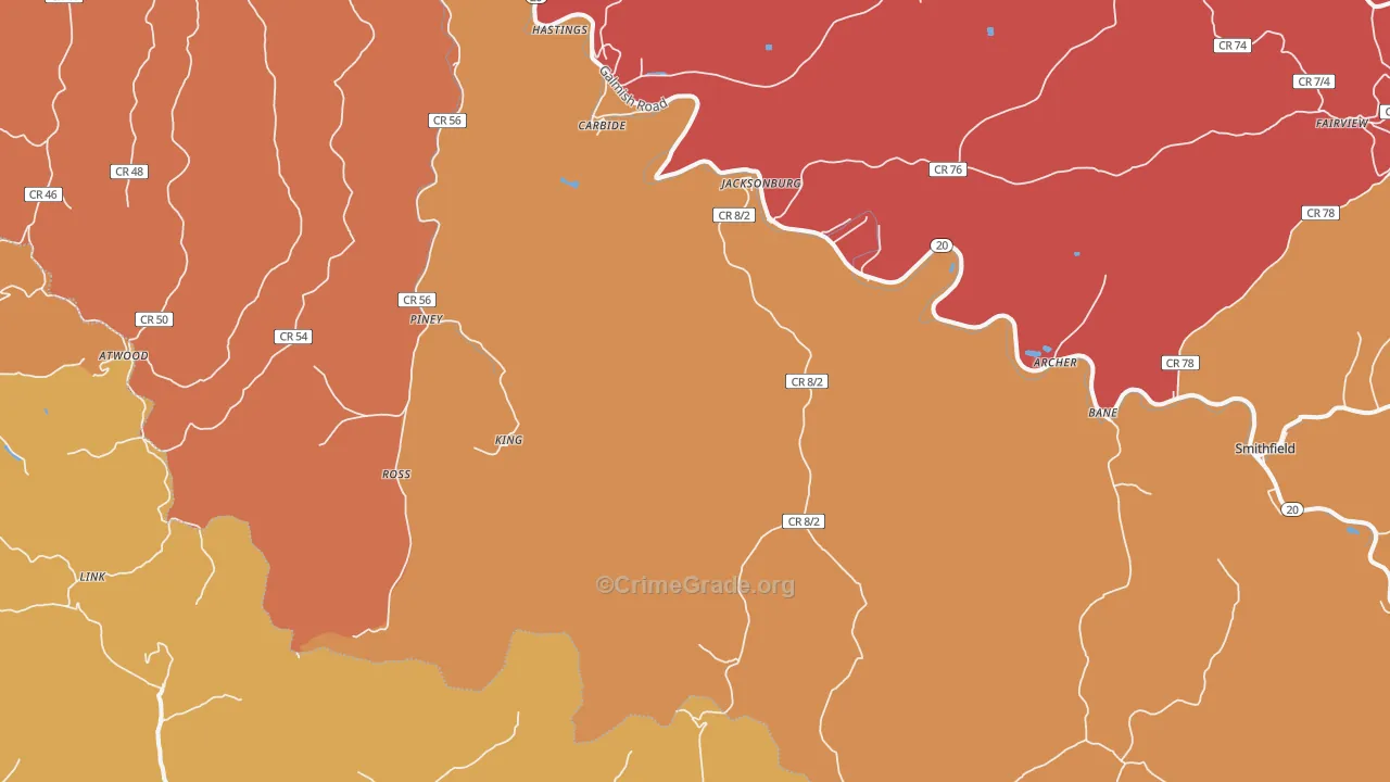 Jacksonburg, WV Map of Robbery Rates