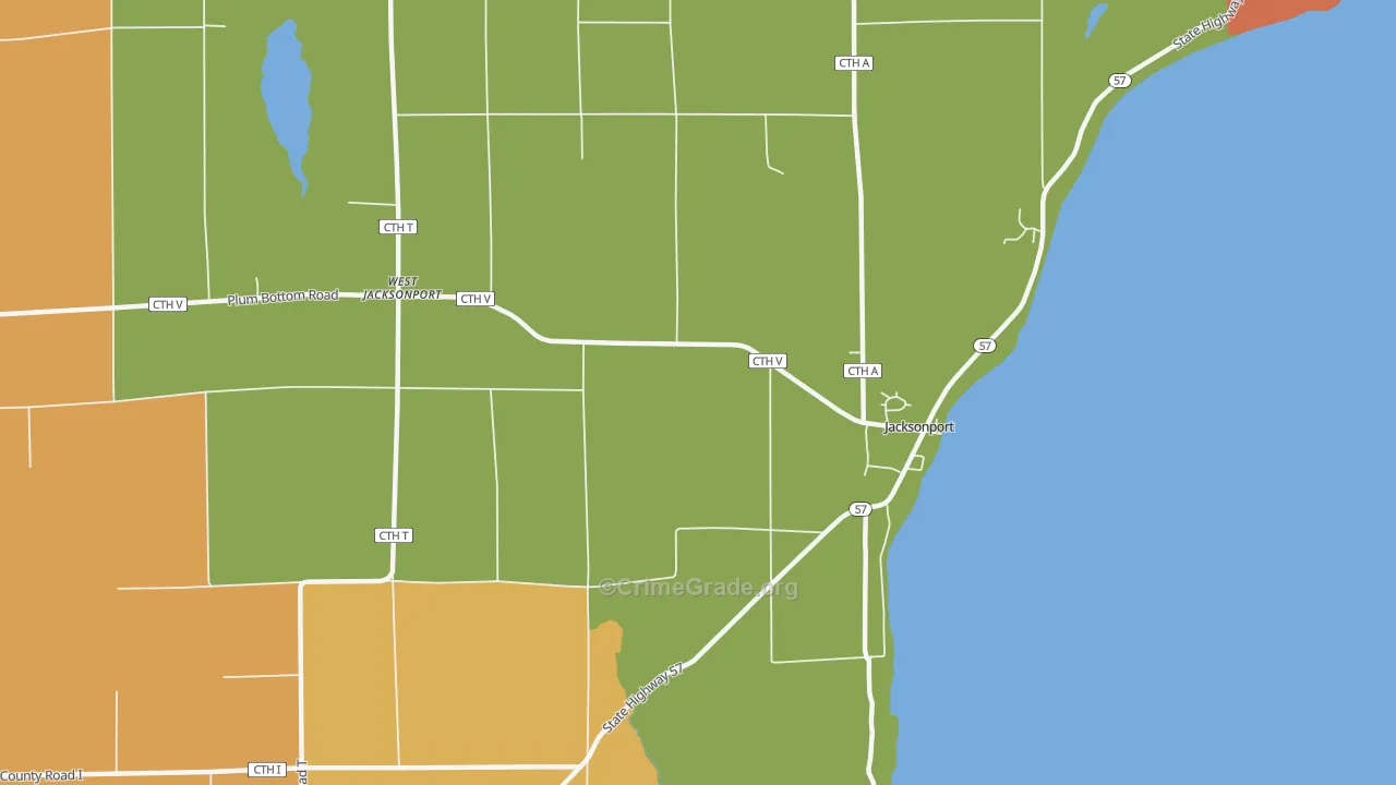Jacksonport, WI Map of Robbery Rates