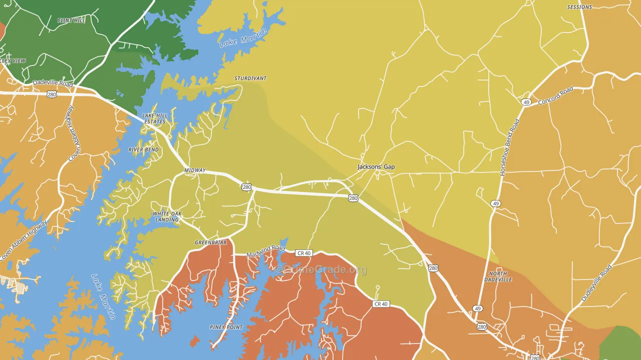 Jacksons' Gap, AL Map of Robbery Rates
