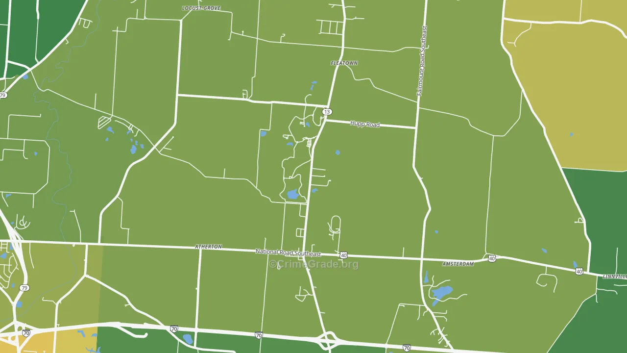 Jacksontown, OH Map of Robbery Rates
