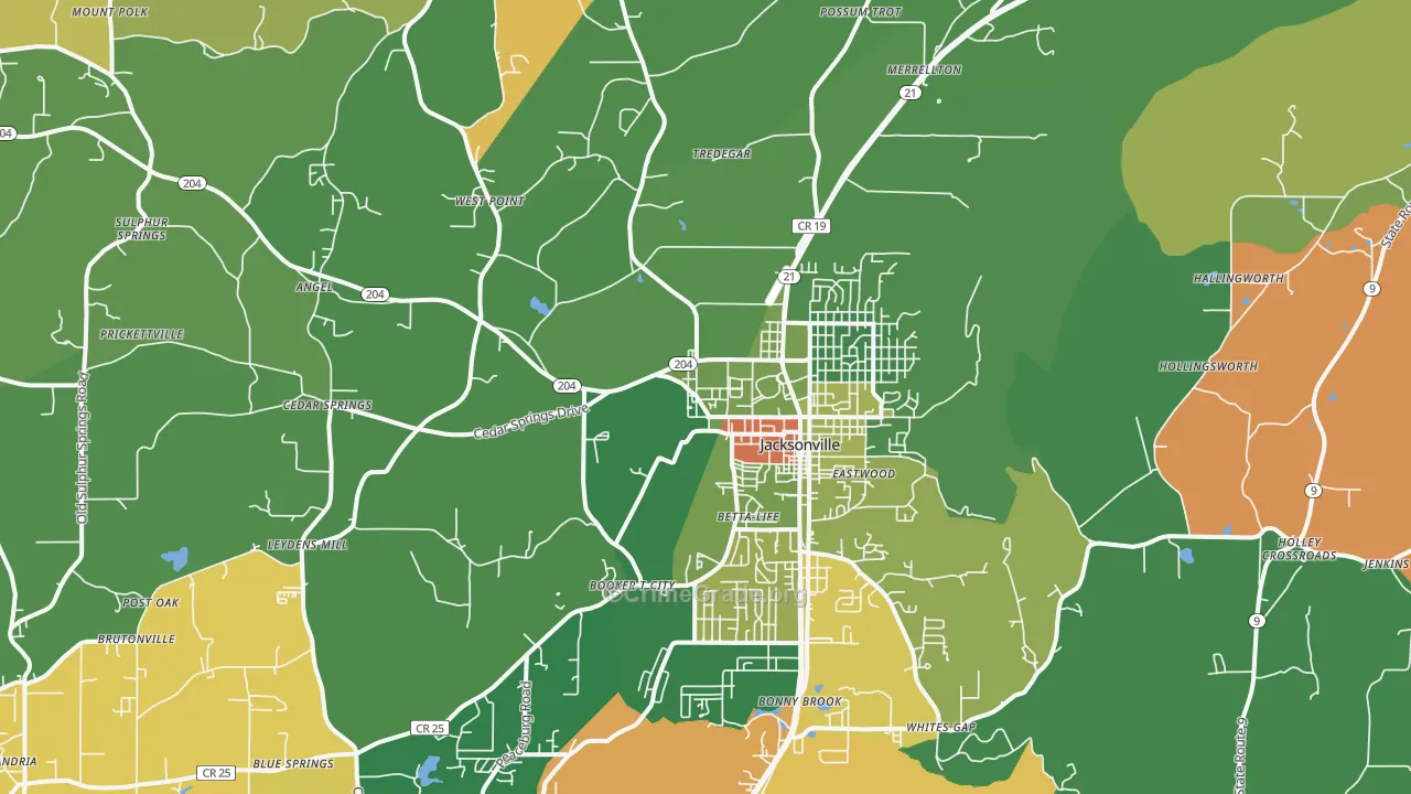 Jacksonville, AL Map of Robbery Rates