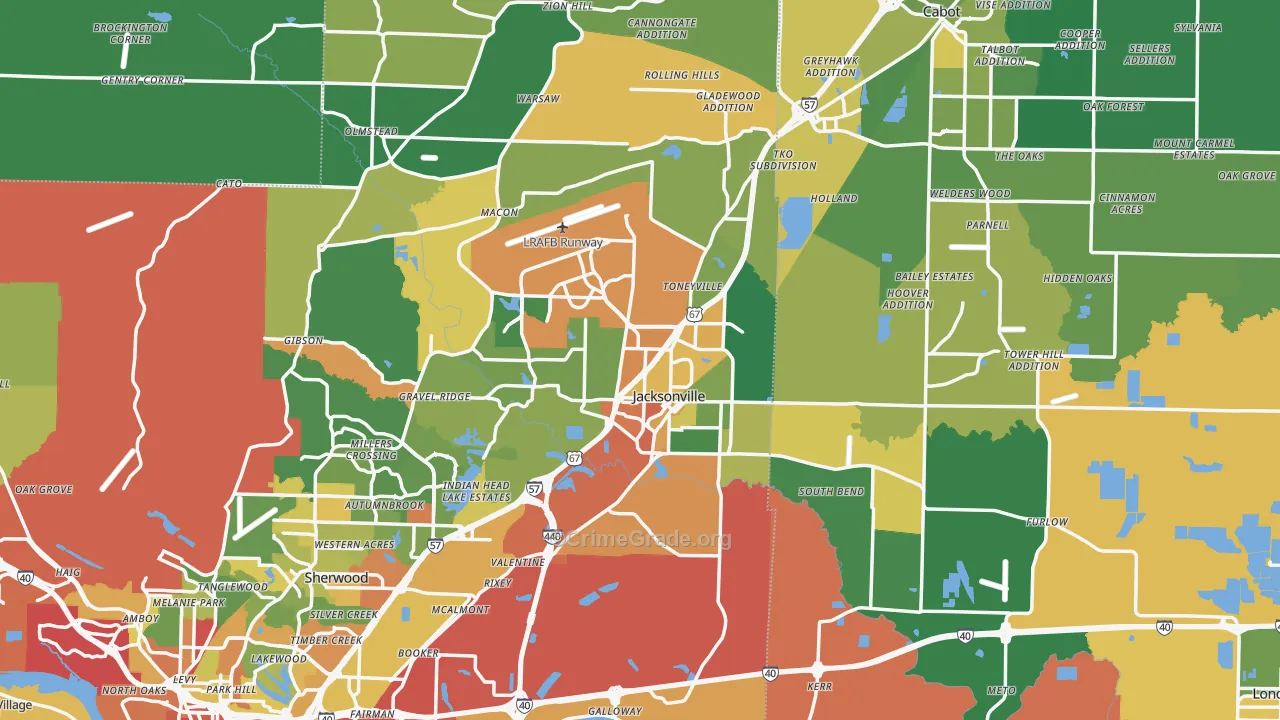Jacksonville, AR Map of Robbery Rates