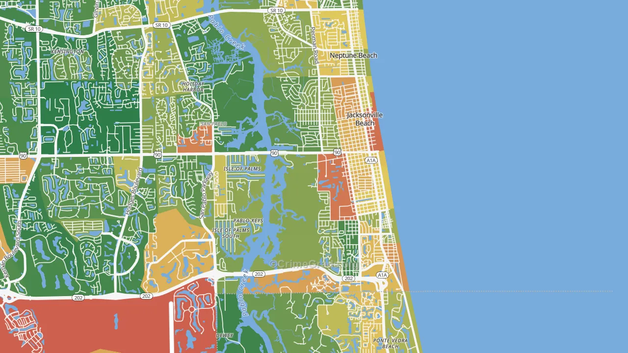 Jacksonville Beach, FL Map of Robbery Rates