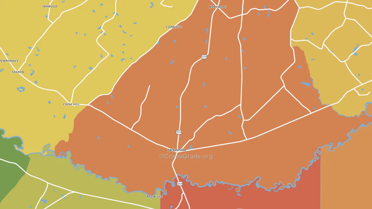 Jacksonville, GA Map of Robbery Rates