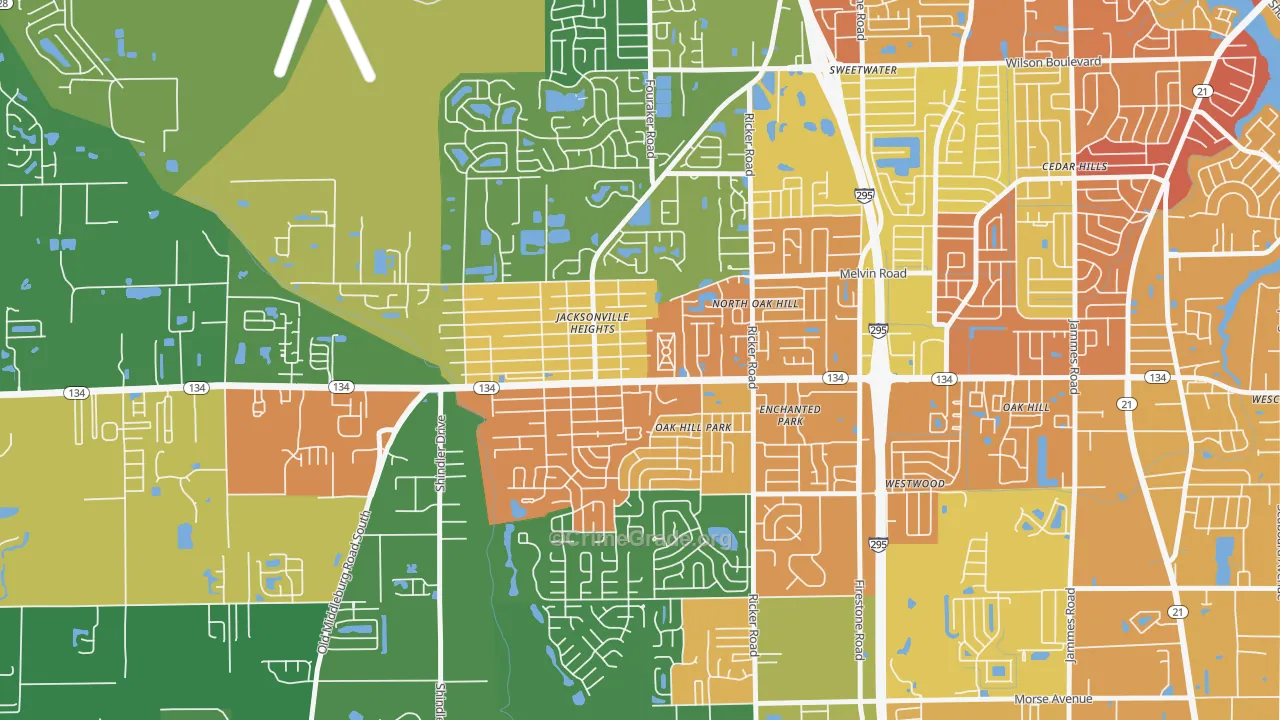 Jacksonville Heights, Jacksonville, FL Map of Robbery Rates