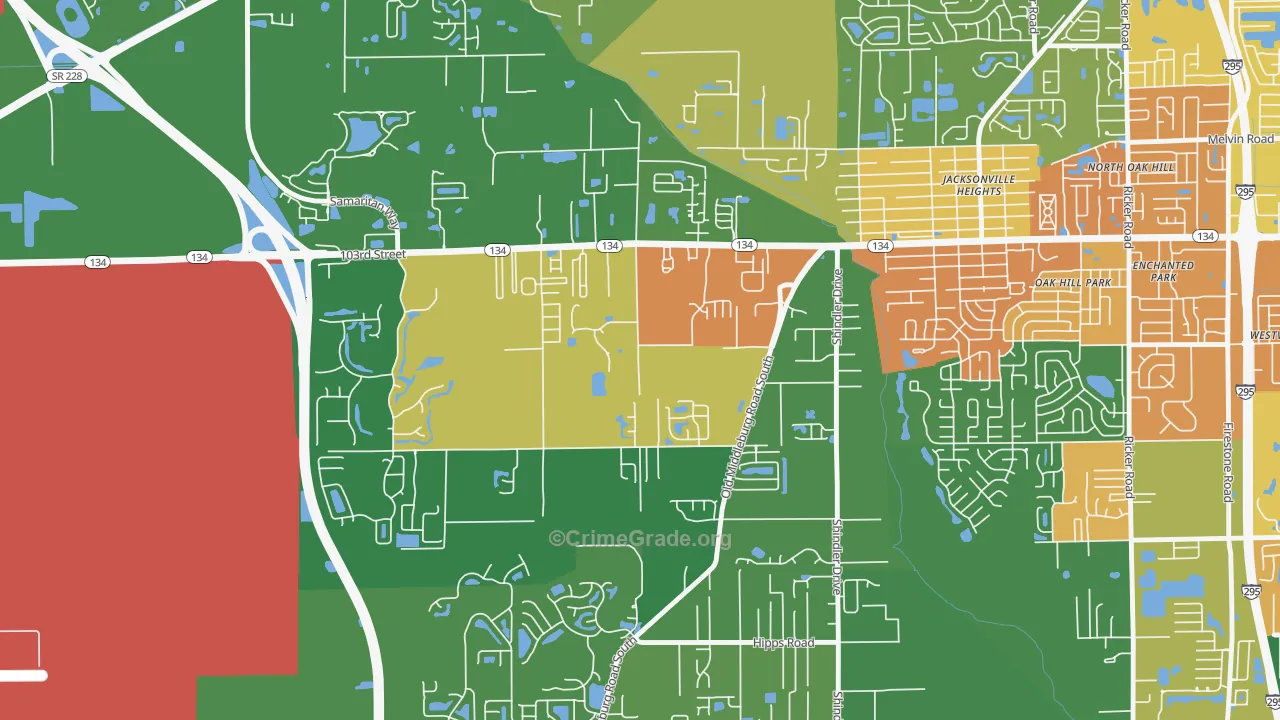 Jacksonville Heights South, Jacksonville, FL Map of Robbery Rates