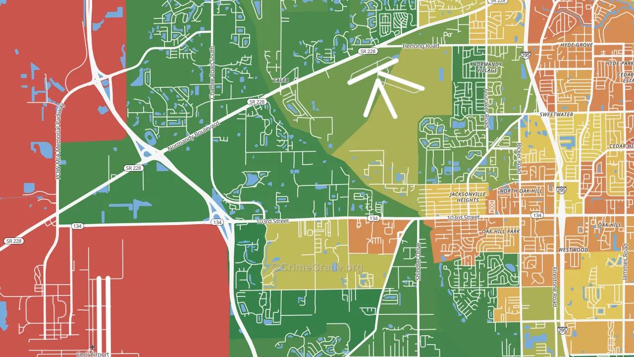 Jacksonville Heights West, Jacksonville, FL Map of Robbery Rates