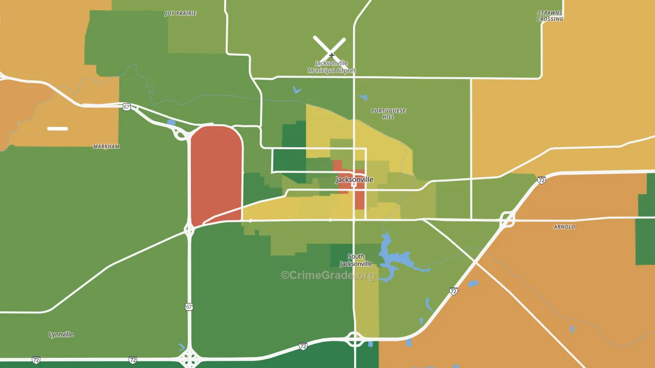 Jacksonville, IL Map of Robbery Rates