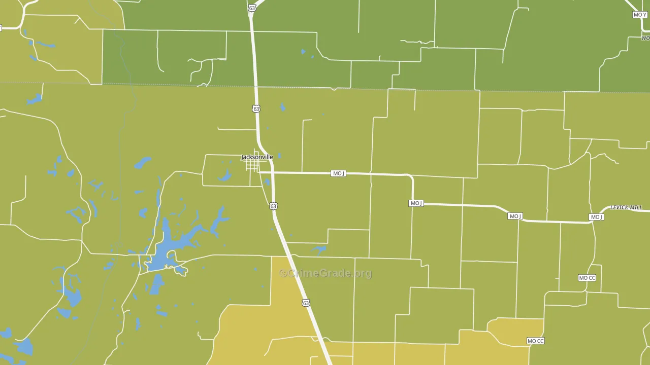 Jacksonville, MO Map of Robbery Rates