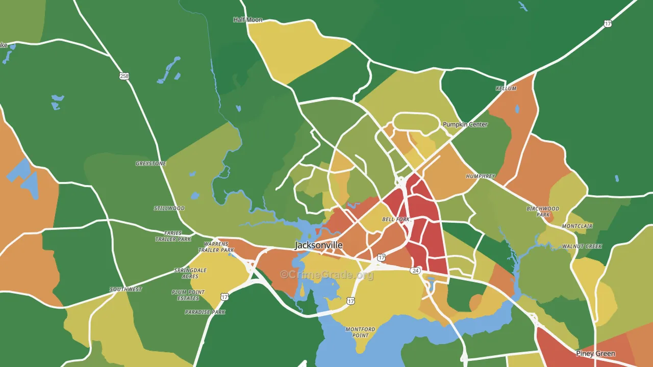 Jacksonville, NC Map of Robbery Rates