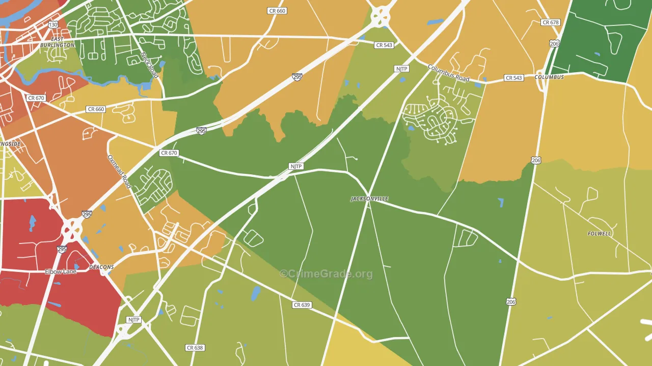 Jacksonville, NJ Map of Robbery Rates