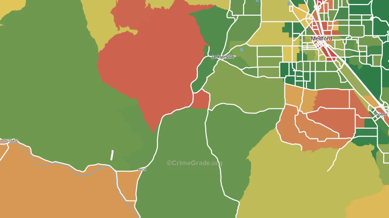Jacksonville, OR Map of Robbery Rates