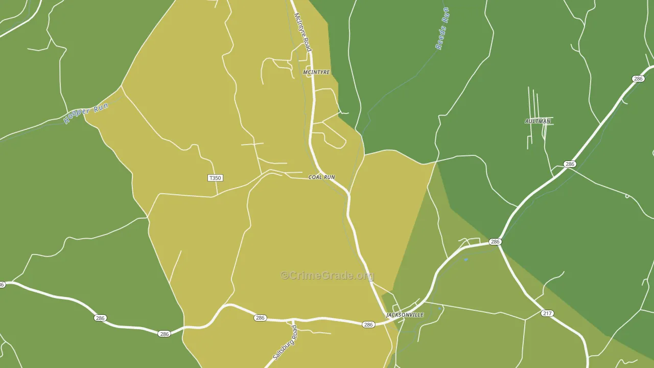 Jacksonville, PA Map of Robbery Rates