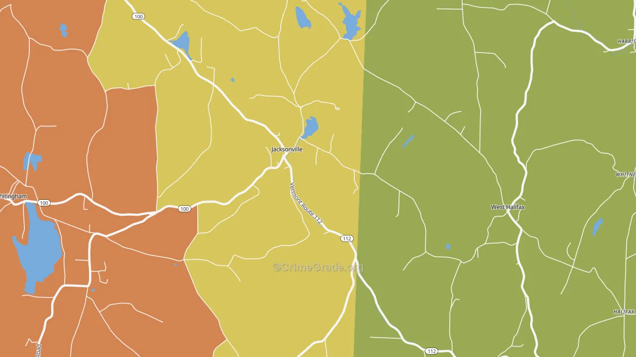 Jacksonville, VT Map of Robbery Rates