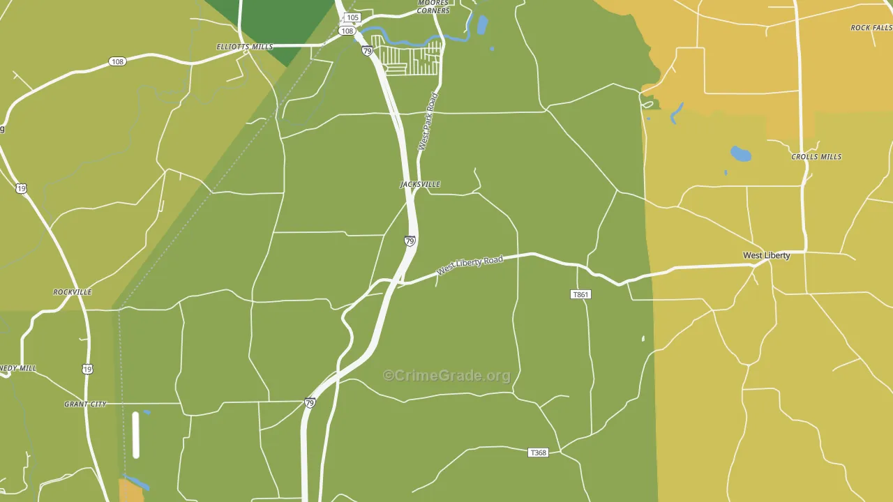 Jacksville, PA Map of Robbery Rates