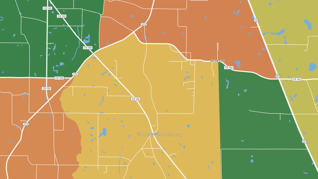 Jacob City, FL Map of Robbery Rates