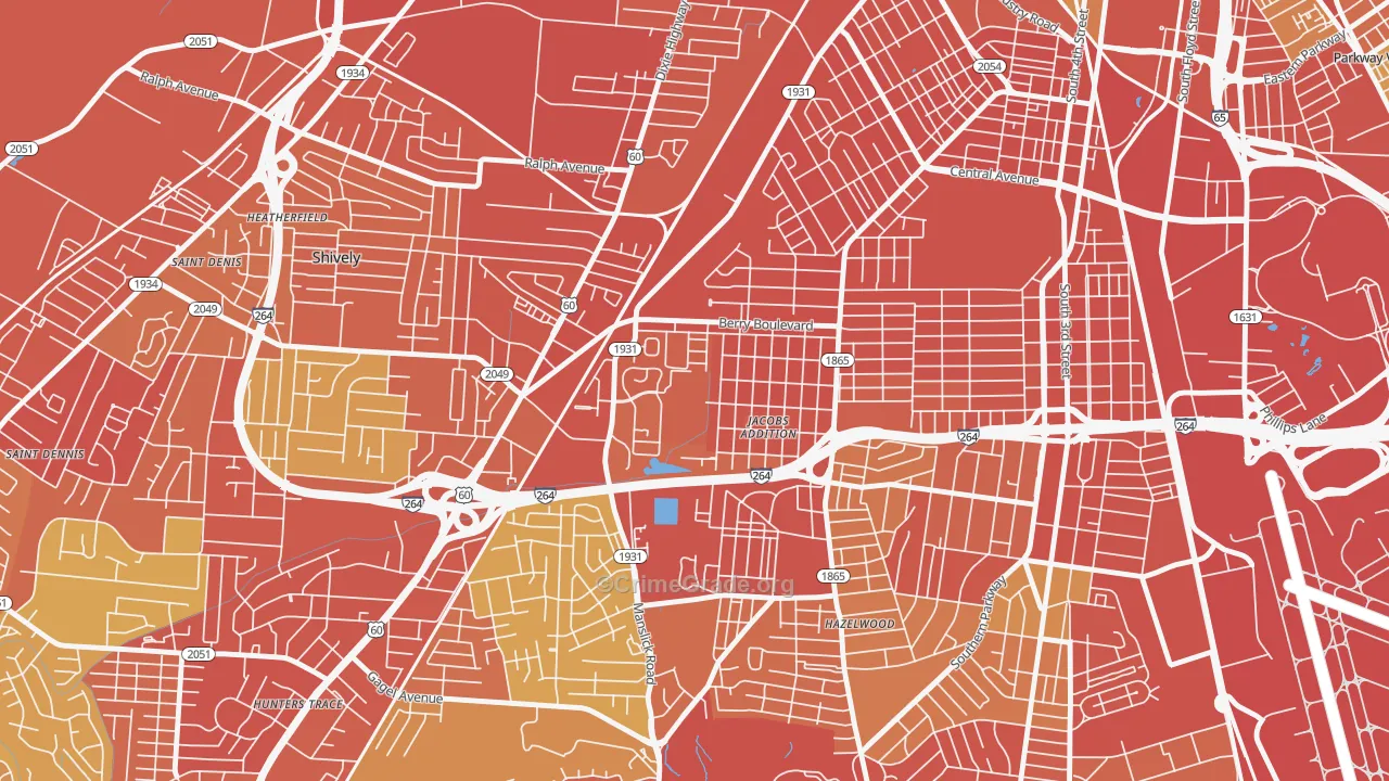 Jacobs, Louisville, KY Map of Robbery Rates