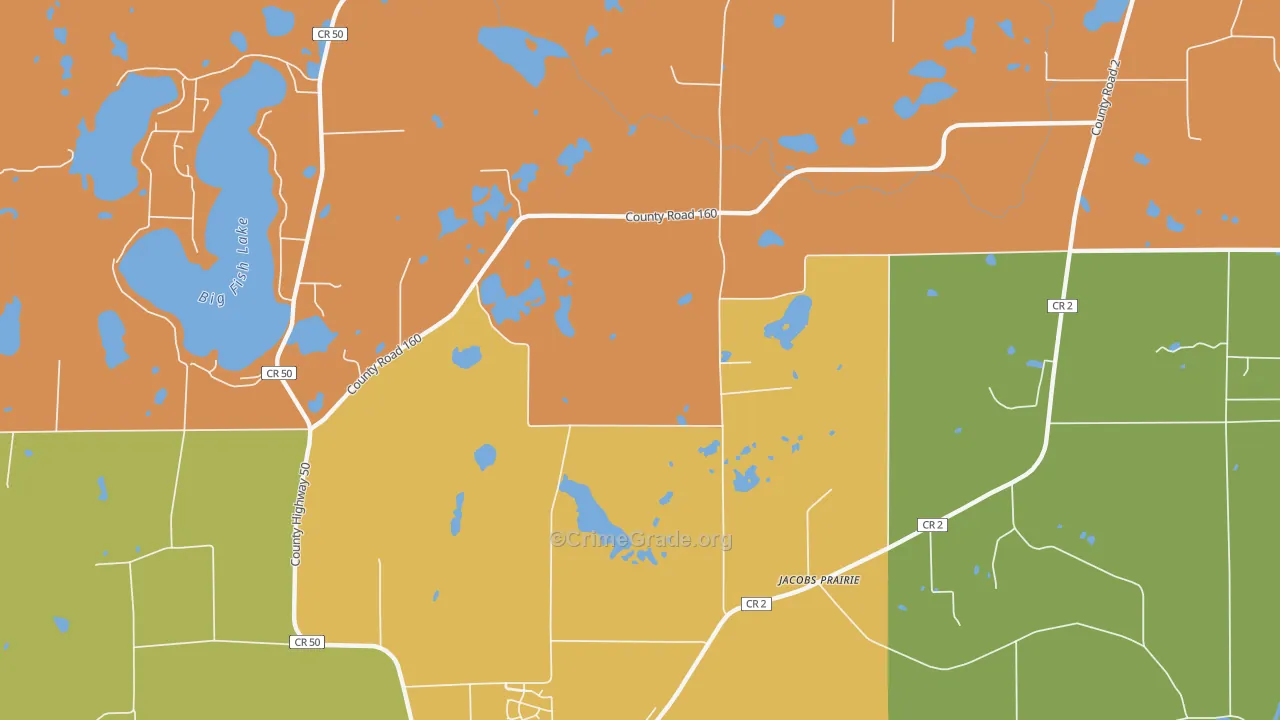 Jacobs Prairie, MN Map of Robbery Rates