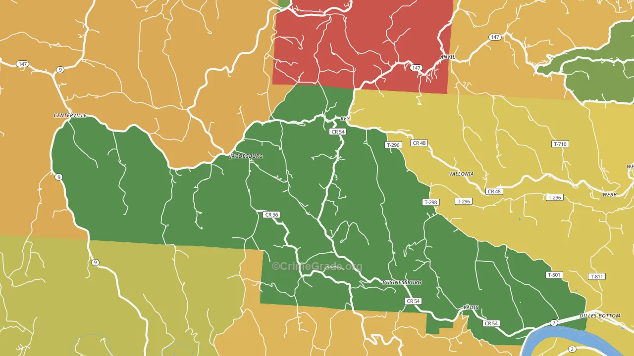 Jacobsburg, OH Map of Robbery Rates