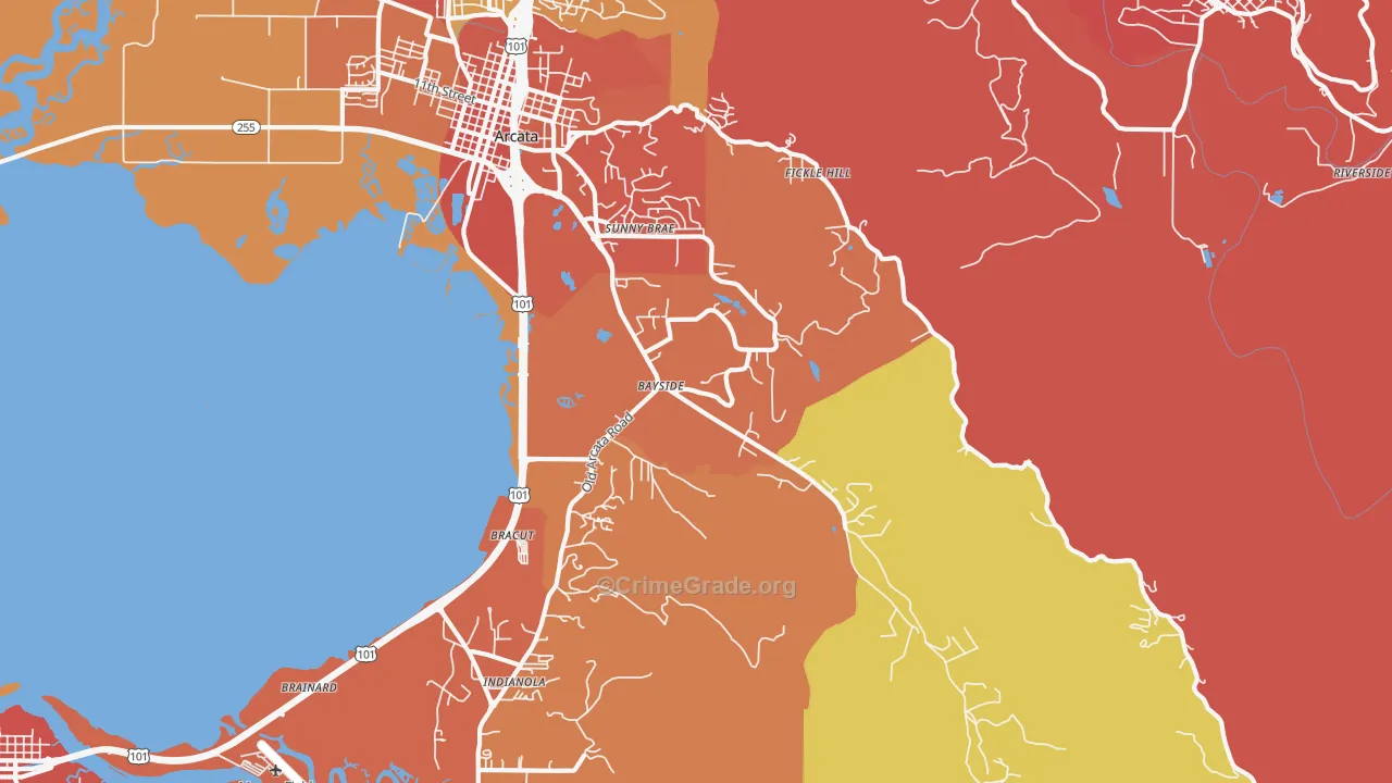Jacoby Creek, Arcata, CA Map of Robbery Rates