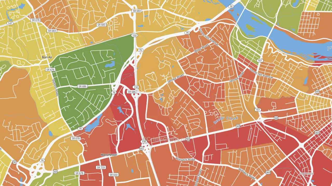 Jahnke, Richmond, VA Map of Robbery Rates