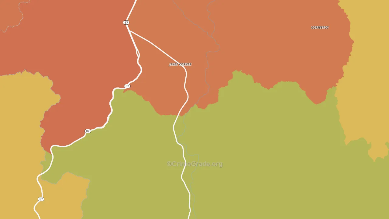 Jakes Corner, AZ Map of Robbery Rates