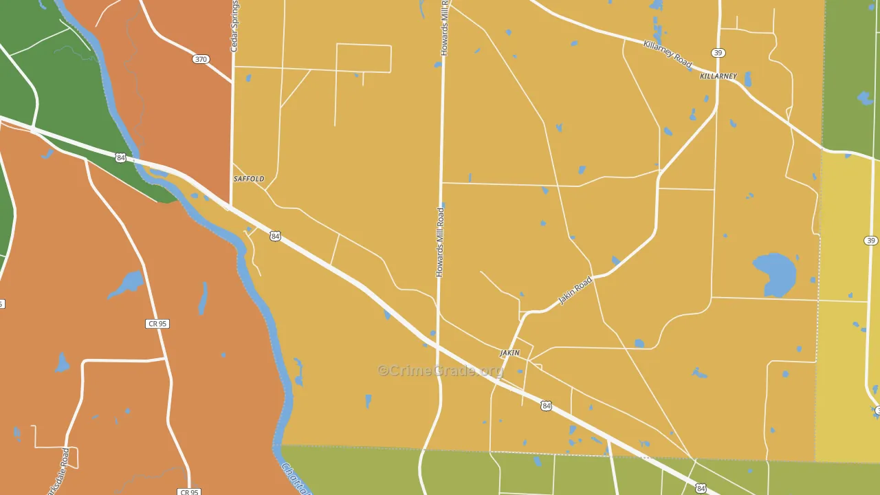 Jakin, GA Map of Robbery Rates