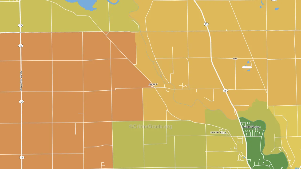 Jalapa, IN Map of Robbery Rates