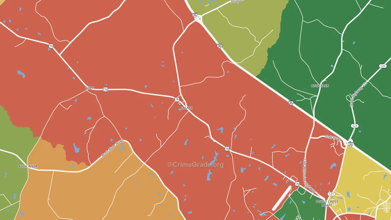 Jalapa, SC Map of Robbery Rates